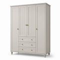 Armoire en bois gris clair avec poignées en laiton, 3 portes et 3 tiroirs