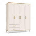Armoire 4 Portes en Bois Blanc avec Tiroirs et Poignées D'or