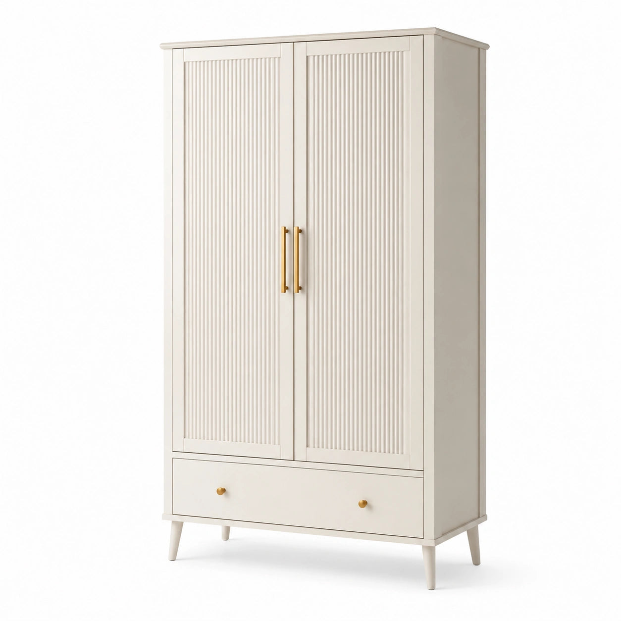 Armoire en bois MDF blanc avec poignées métalliques dorées