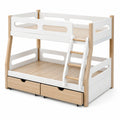 Lit superposé en bois avec tiroirs de rangement blanc/naturel/vert