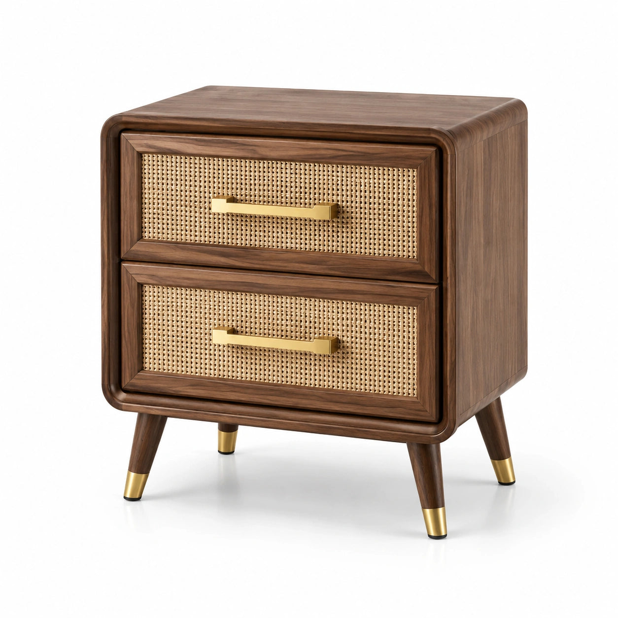 Table de chevet en bois et rotin avec tiroirs 50x35x60 cm