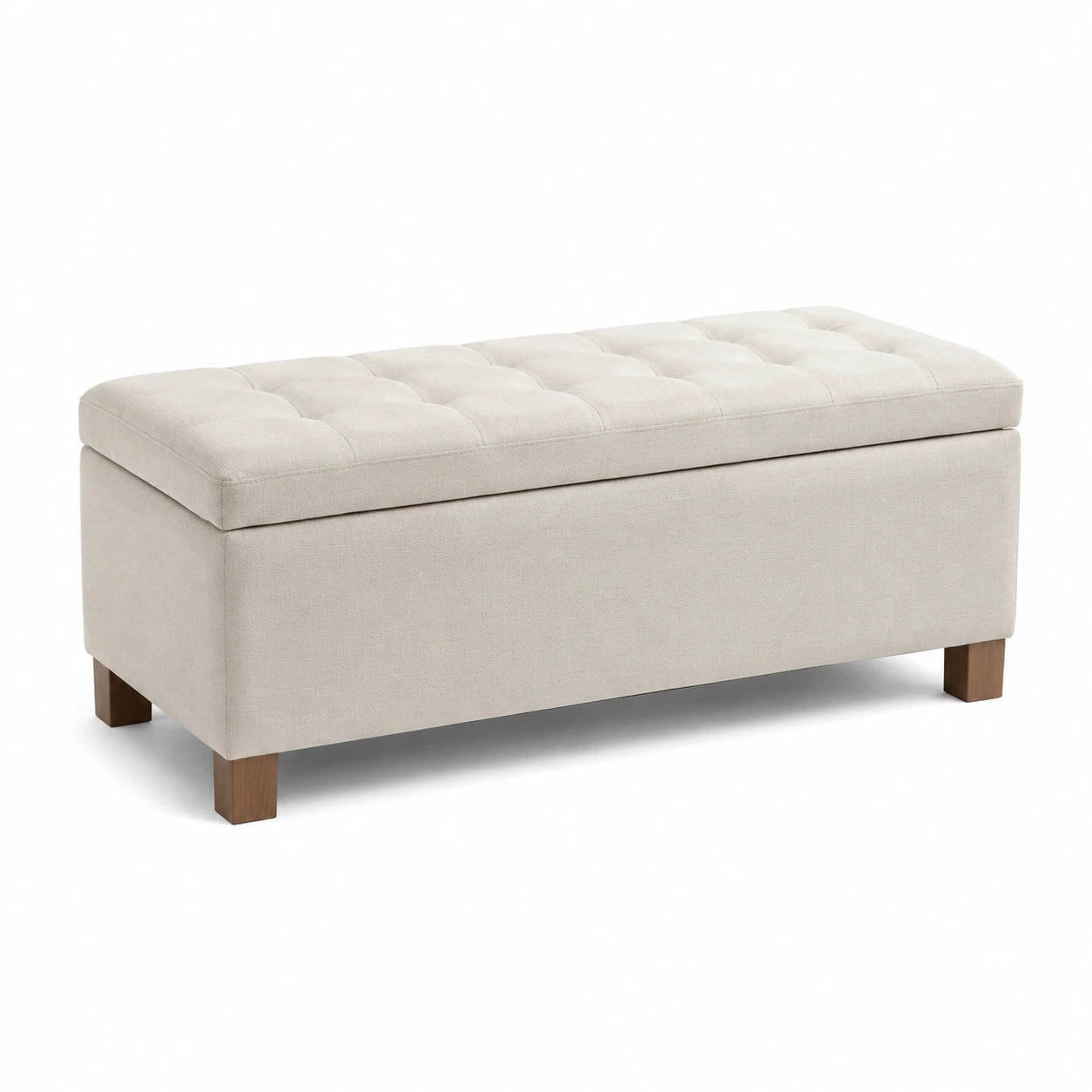 Banc de rangement en bois et tissu beige