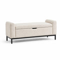 Banc de rangement en tissu bouclé beige et métal 130x45x50 cm