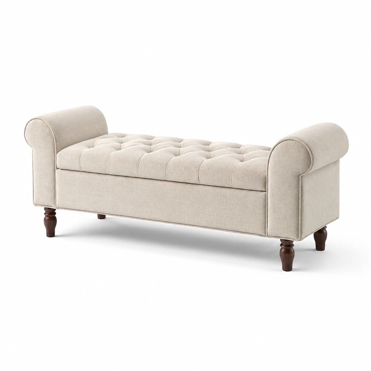 Banc de rangement rectangulaire en bois et polyester beige