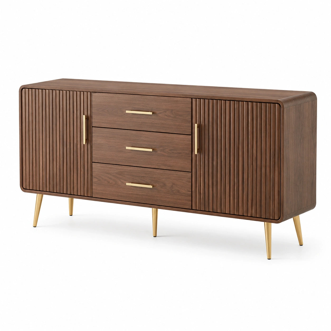 Buffet en bois noyer avec pieds métalliques dorés 150 cm