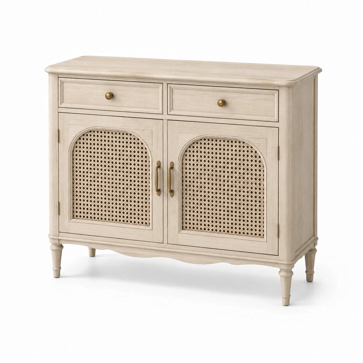 Buffet en bois avec portes en rotin tressé 80x90x45 cm beige