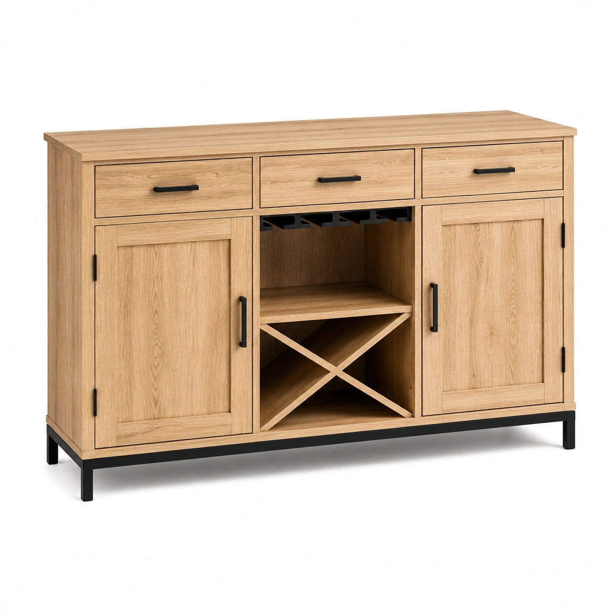 Buffet en bois avec étagère à vin et portes