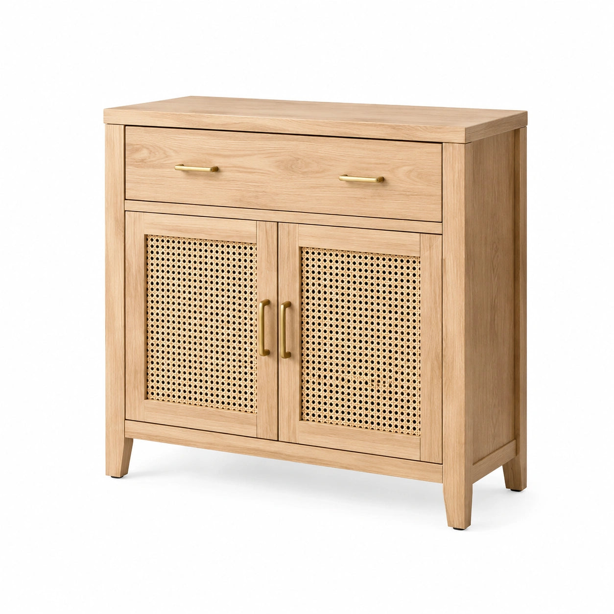 Buffet en bois et rotin avec tiroir, chêne clair