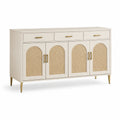 Buffet en bois MDF beige avec portes en rotin et pieds en métal