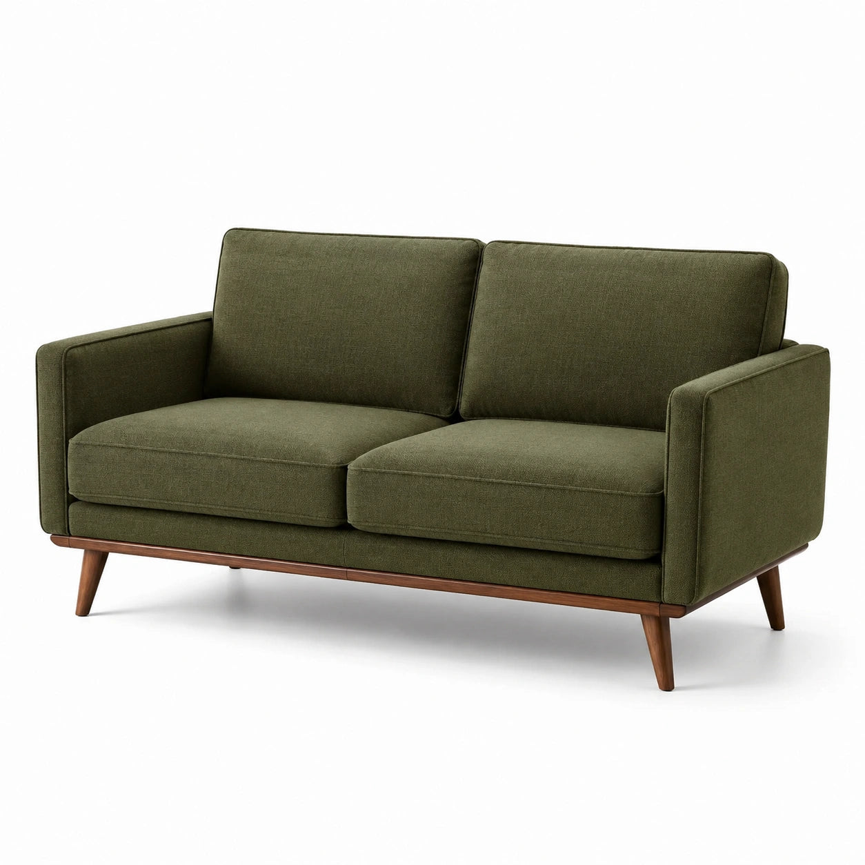 Canapé 2 places en tissu polyester vert avec pieds en bois