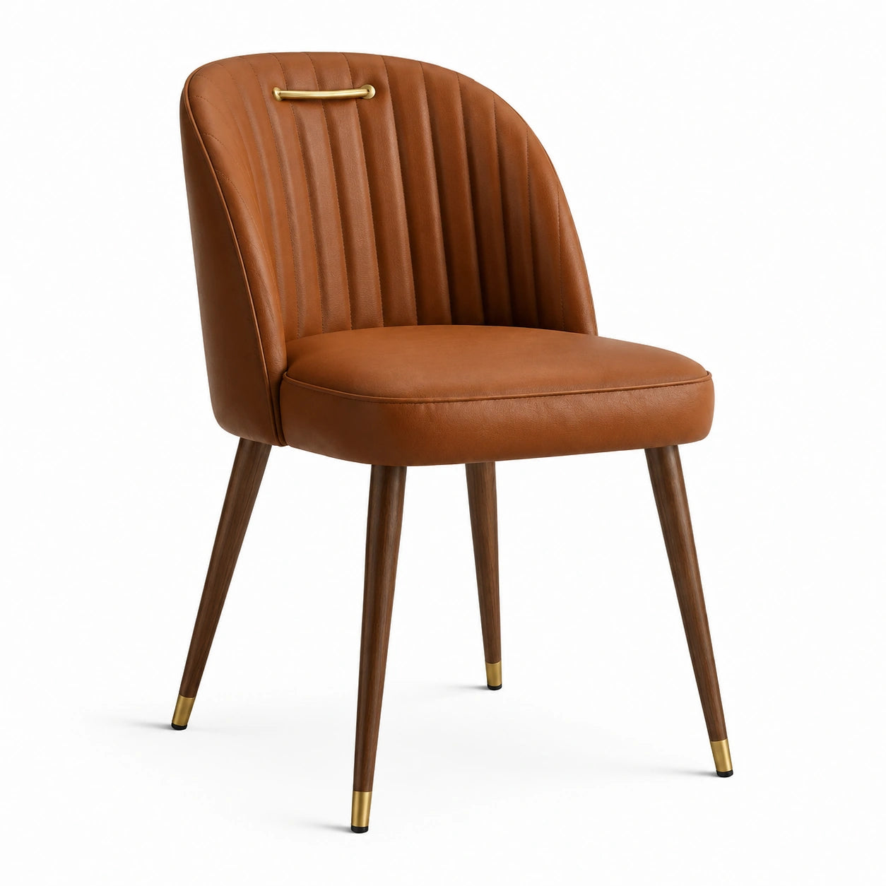 Chaise en similicuir marron avec pieds en bois massif