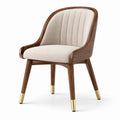 Chaise en bois de noyer avec tissu polyester beige et embouts dorés