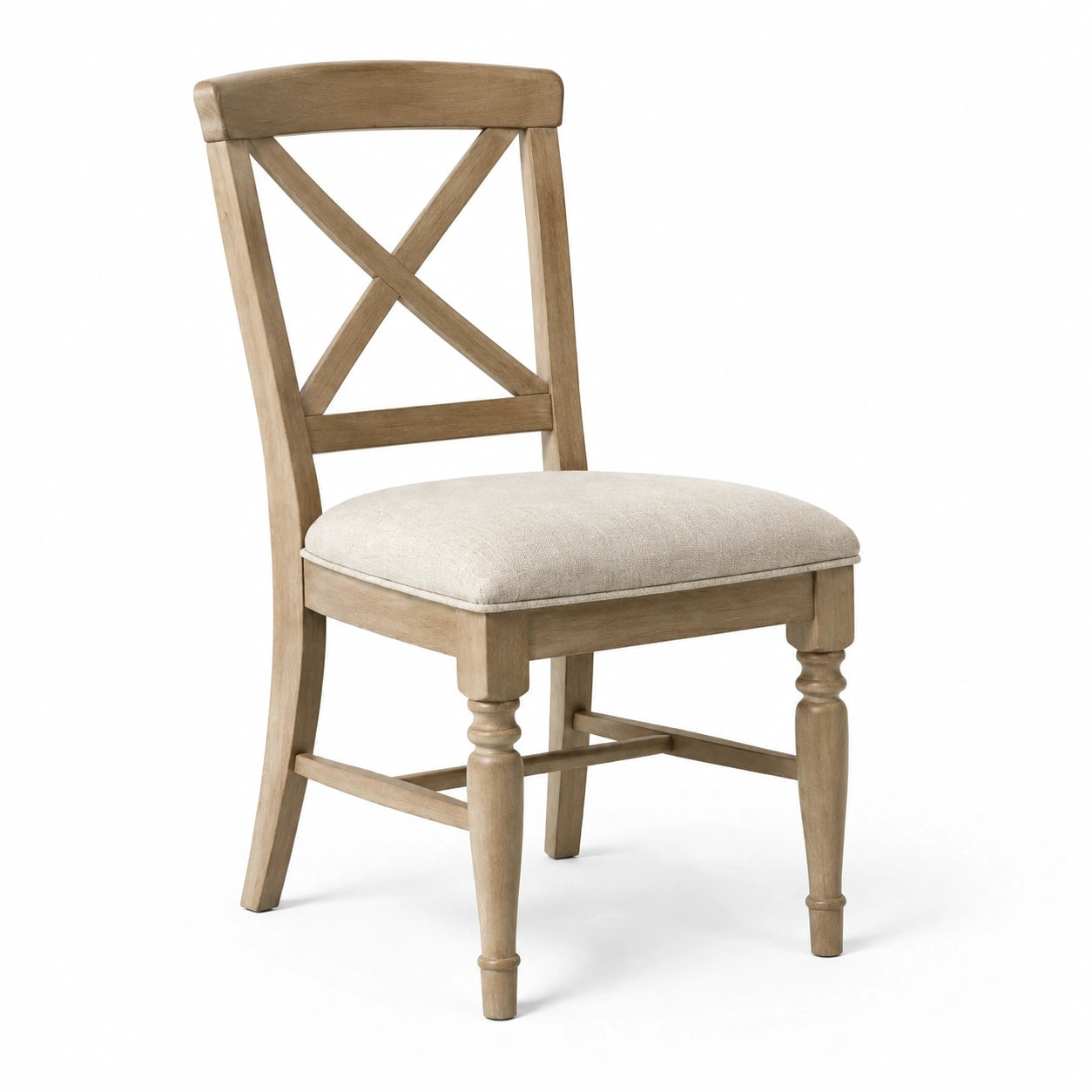 Chaise en bois avec dossier croisé et assise en tissu beige