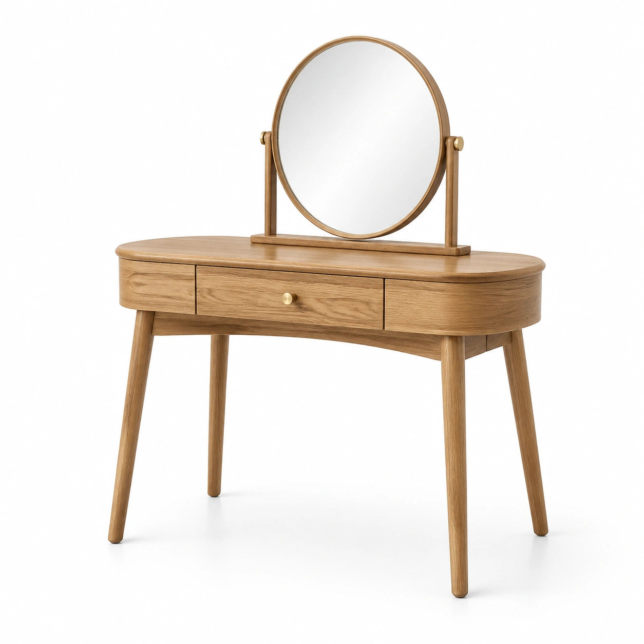 Coiffeuse en Chêne avec Miroir Rond