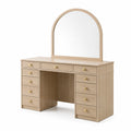Coiffeuse en bois chêne clair avec miroir arrondi