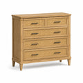 Commode en bois de chêne et rotin 5 tiroirs