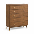 Commode en bois avec 6 tiroirs en chêne massif et laiton