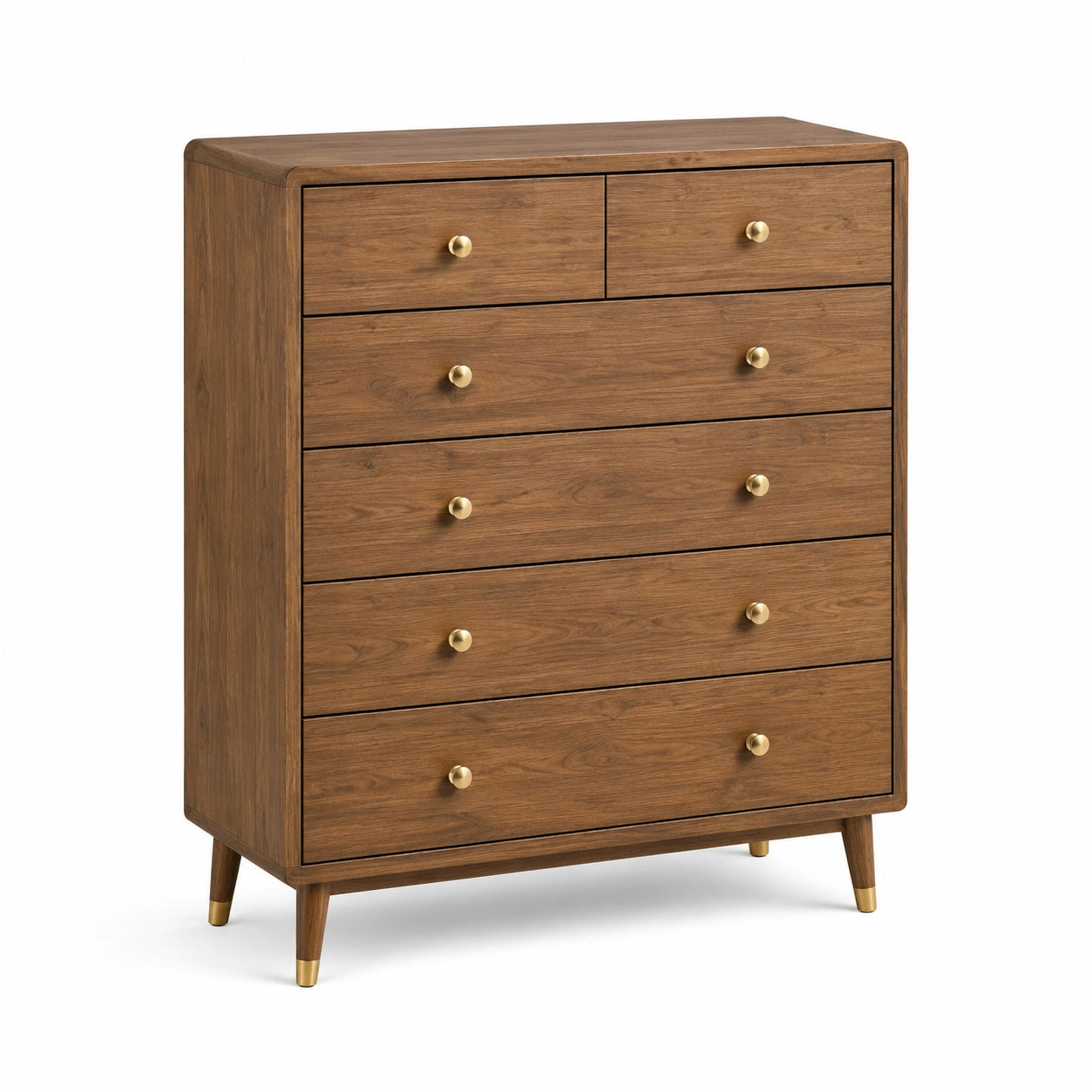 Commode en bois avec 6 tiroirs en chêne massif et laiton