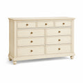 Commode en bois massif couleur crème avec 9 tiroirs