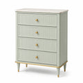 Commode 4 tiroirs en bois vert sauge avec dessus en marbre