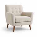 Fauteuil en tissu polyester beige avec pieds en bois massif