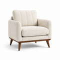 Fauteuil en tissu polyester avec pieds en chêne, beige