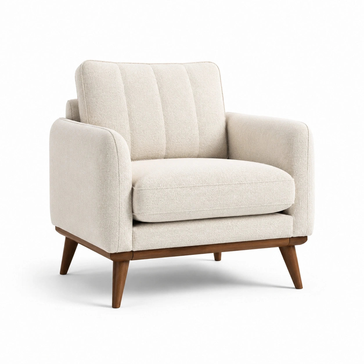 Fauteuil en tissu polyester avec pieds en chêne, beige