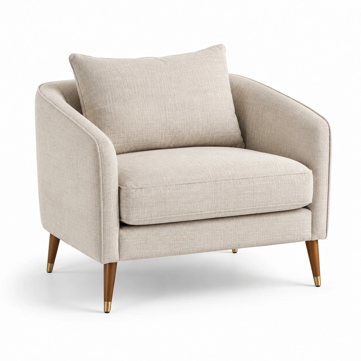 Fauteuil en tissu bouclé beige avec pieds en bois