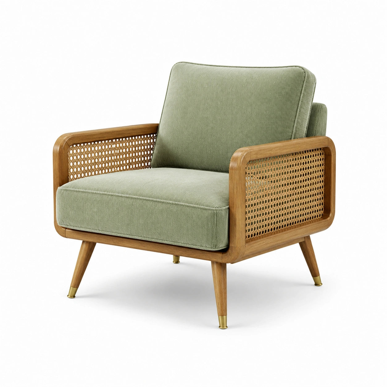Fauteuil en tissu bouclette crème avec pieds en hêtre