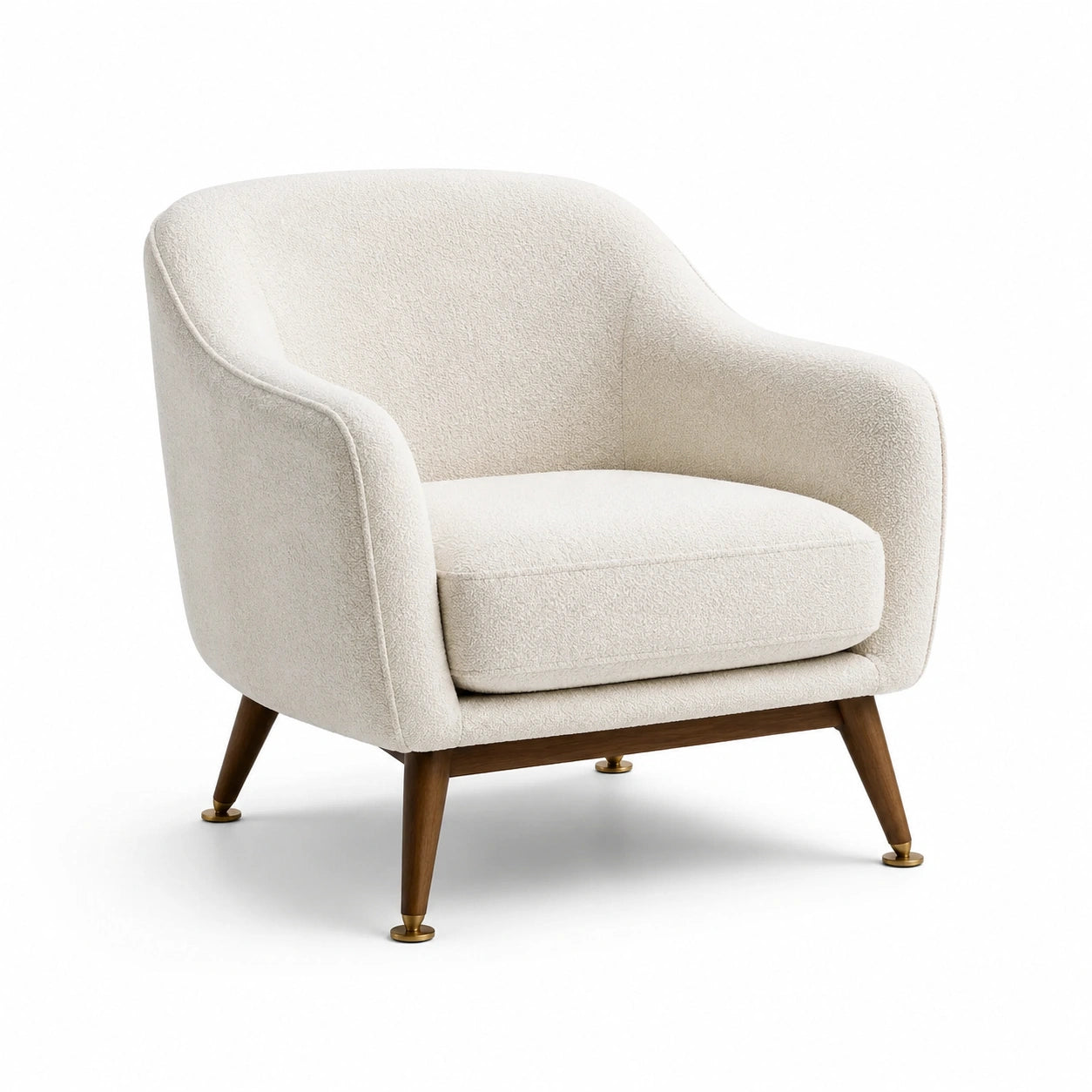 Fauteuil en tissu bouclé crème avec pieds en bois