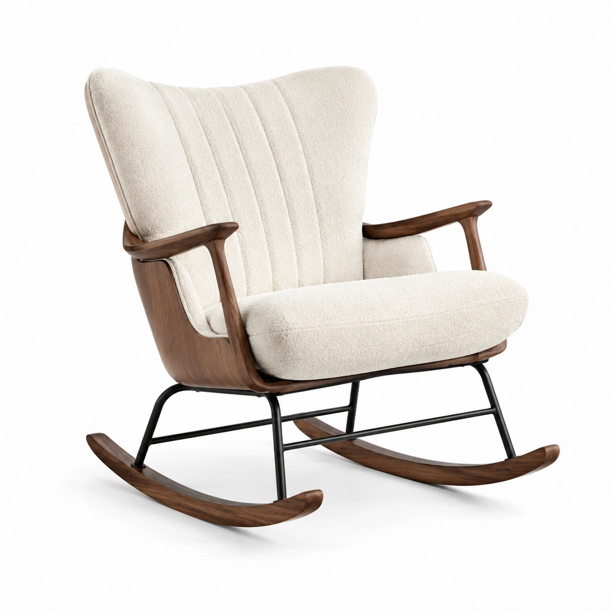 Fauteuil à bascule en bois et tissu vert