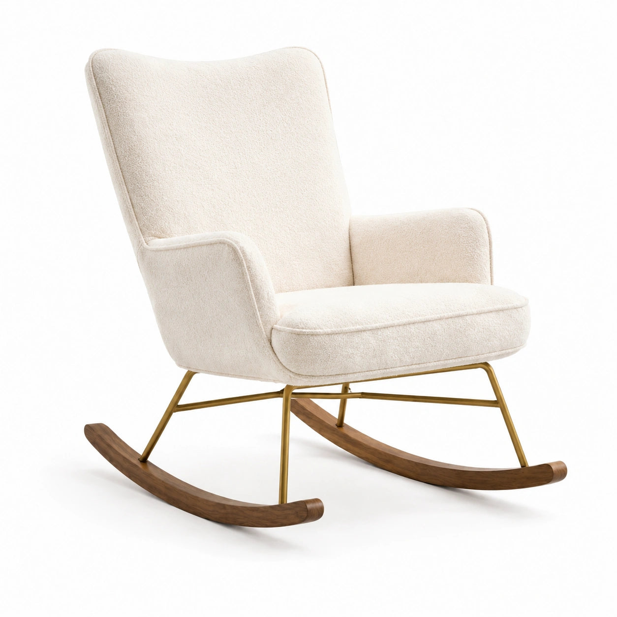 Fauteuil à bascule en chêne avec coussin en tissu beige