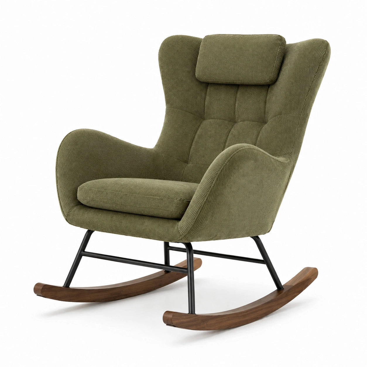 Fauteuil à bascule en chêne avec coussins en polyester beige