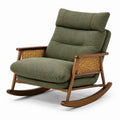 Fauteuil à bascule en tissu polyester beige avec pieds en hêtre et métal